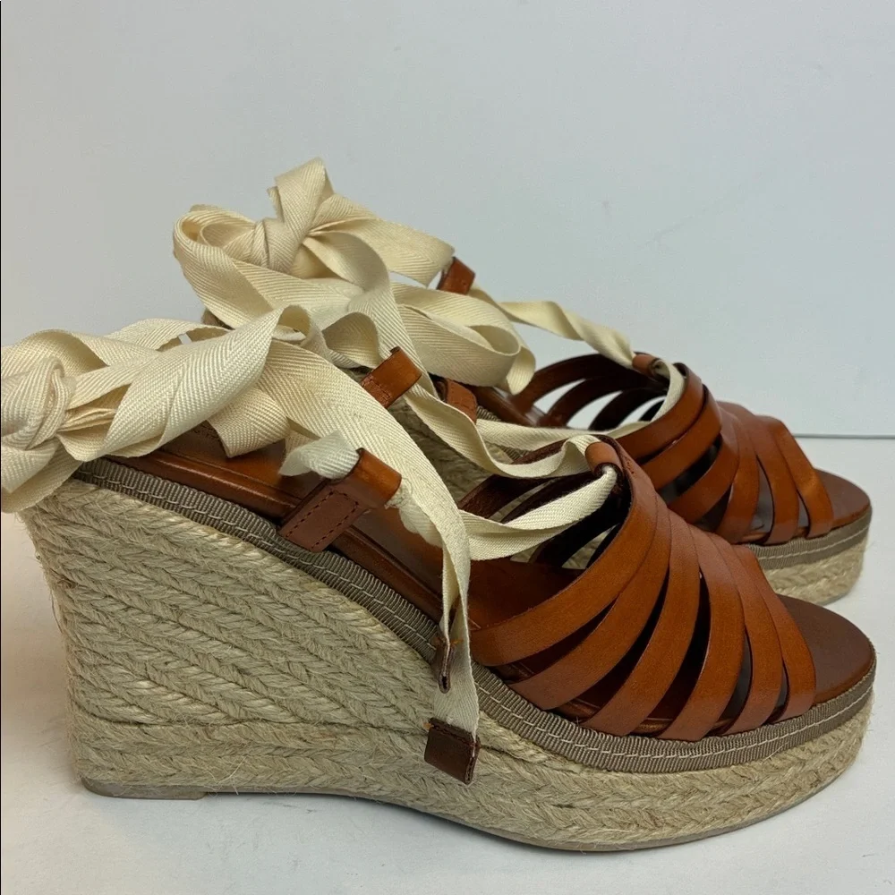 J.Crew Italian Leather Wedge Espadrilles Shoes Ballerina Straps 7 Vacation NWOB